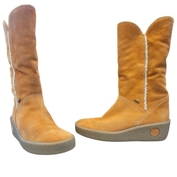 HOGL Orange Suede Leather Mid-Calf Wedge Pull On Boot sz 7 Minimalist Winter - Picture 1 of 10